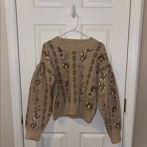 Shop Stevie Beige Floral Crewneck Sweater